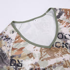 Camouflage v neck short sleeve contrast crop top