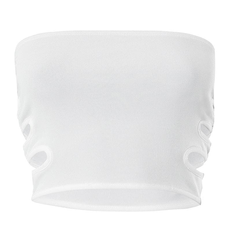 Hollow out backless solid ribbed tube crop top