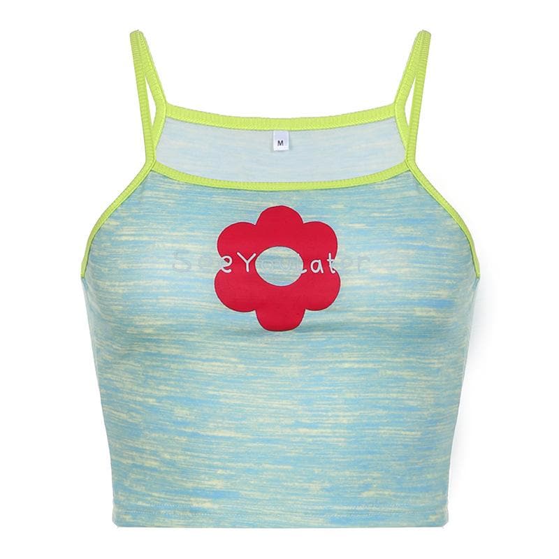 Flower pattern contrast square neck cami crop top
