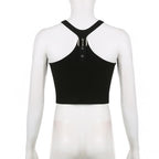 Star pattern sleeveless buckle contrast crop top
