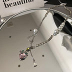 Multicolor Heart Pendant Faux Pearl Choker Necklace