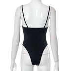 Button hollow out solid backless cami bodysuit