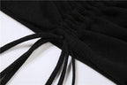 Cross back crochet hollow out v neck drawstring crop top