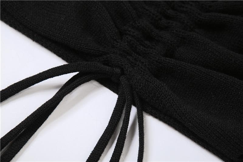 Cross back crochet hollow out v neck drawstring crop top