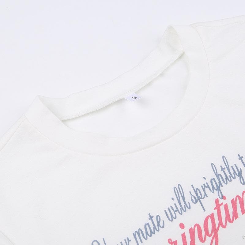 Cake pattern contrast short sleeve crewneck crop top
