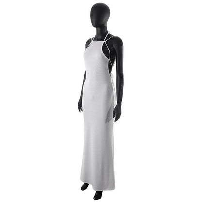 Geripptes Neckholder-Maxikleid zum Selbstbinden, rückenfrei und ärmellos