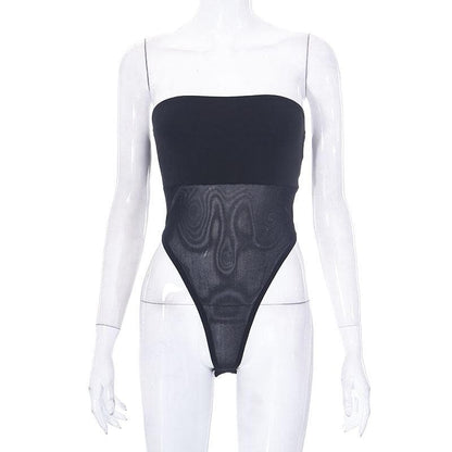 Ärmelloser, rückenfreier Tube-Bodysuit aus festem Netzstoff 