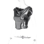 Top corto con scollo a cappuccio e maniche a cappuccio metalliche arricciate
