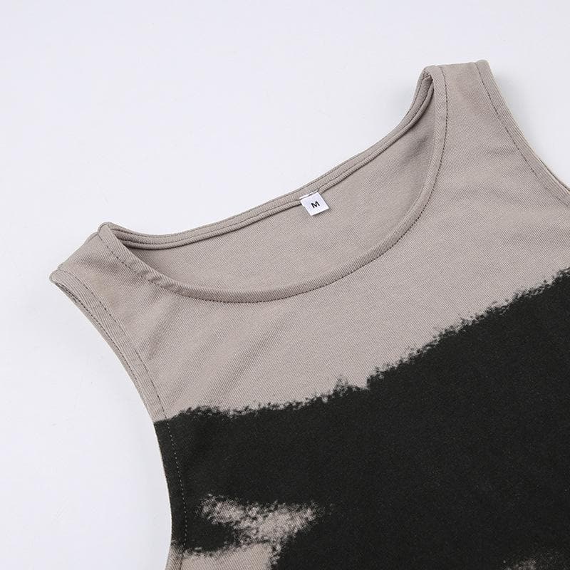 Top corto senza maniche con scollo rotondo e contrasto tie-dye 