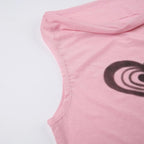 Sheer mesh see through cowl neck sleeveless heart pattern top