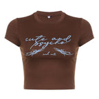 Contrast print short sleeve crewneck crop top