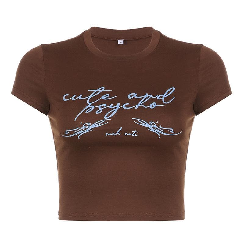 Contrast print short sleeve crewneck crop top