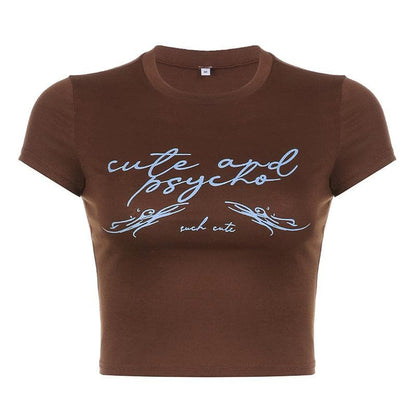 Contrast print short sleeve crewneck crop top