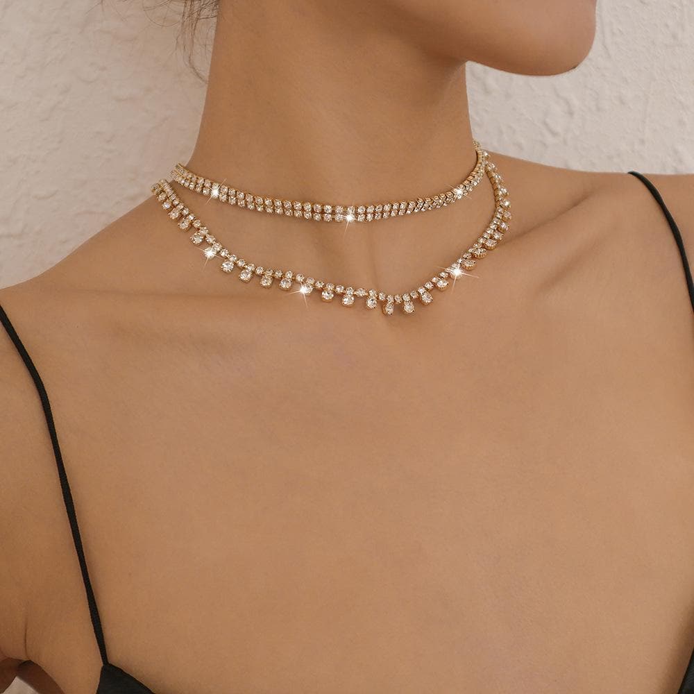 Rhinestone Layered Choker Necklace