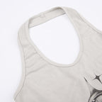 Star pattern u neck halter backless contrast crop top