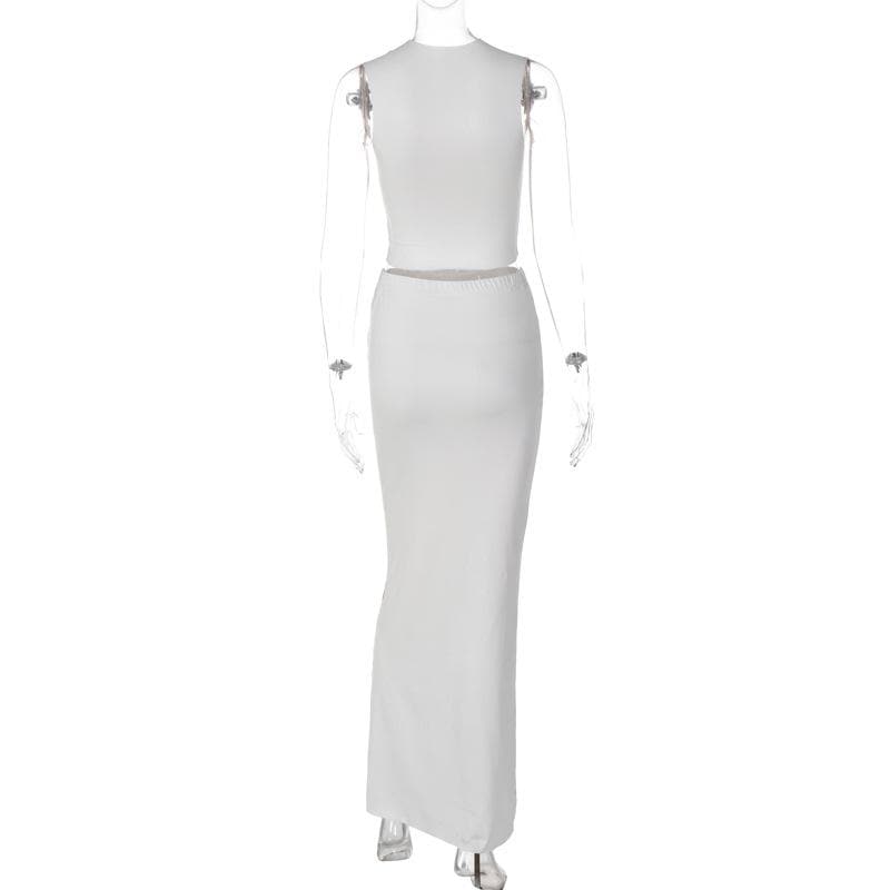 Contrast lip print sleeveless crewneck maxi skirt set
