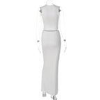 Contrast lip print sleeveless crewneck maxi skirt set