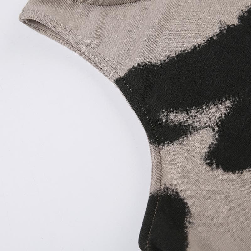Top corto senza maniche con scollo rotondo e contrasto tie-dye 