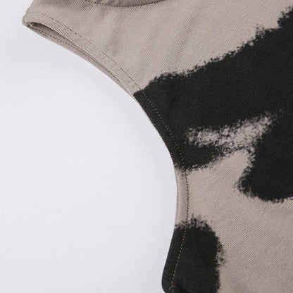 Top corto senza maniche con scollo rotondo e contrasto tie-dye 