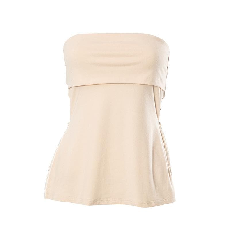 Solid zip-up backless sleeveless tube top