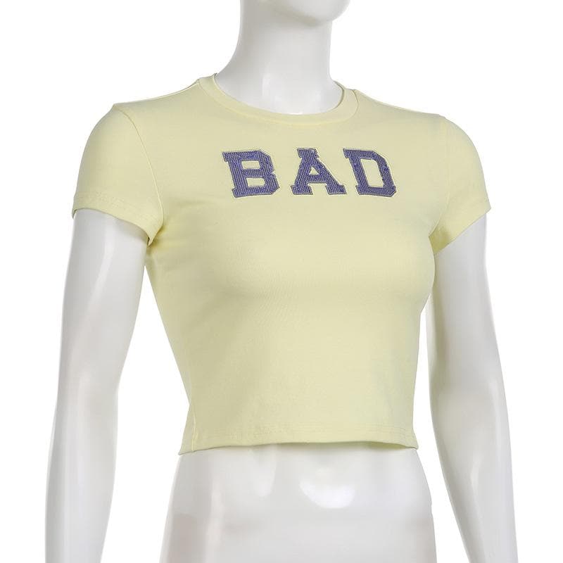 Glitter contrast short sleeve crewneck crop top
