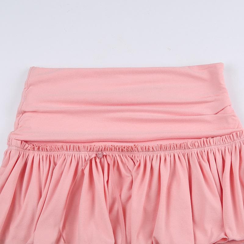 Solid ruched ruffle mini skirt