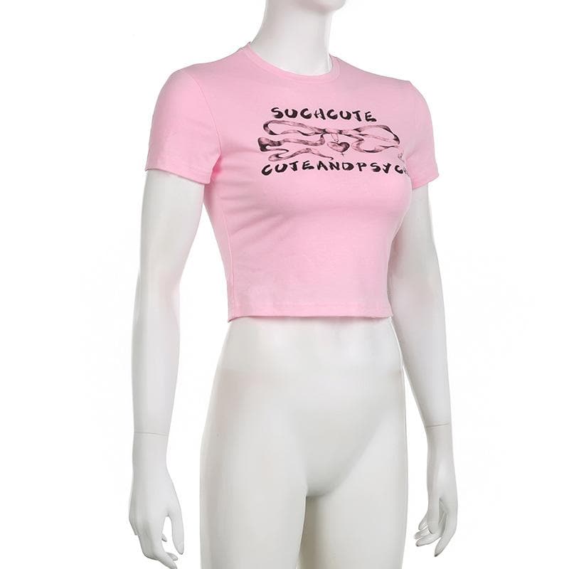 Top corto a contrasto con motivo a fiocco e scollo rotondo a manica corta 
