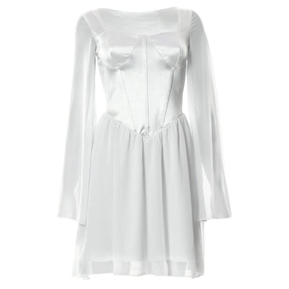 Satin corset long sleeve mesh dress - Final Sale