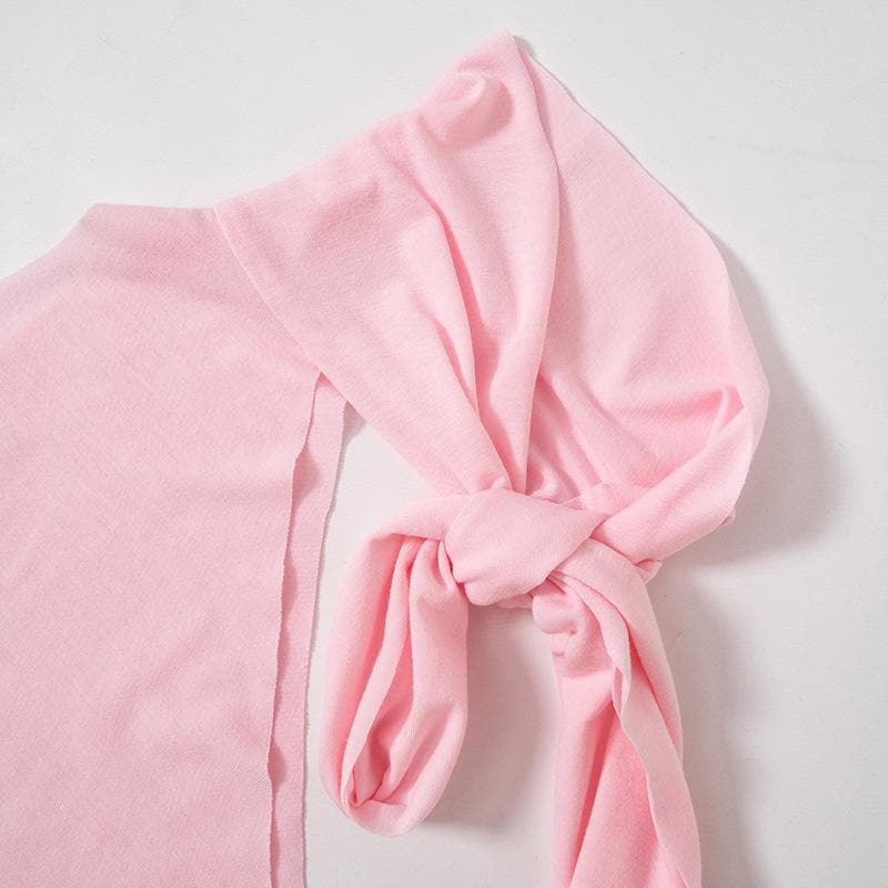 Irregular self tie one shoulder solid sleeveless top