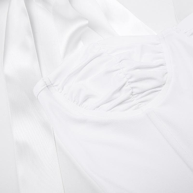 Ruched corset self tie solid backless low cut top
