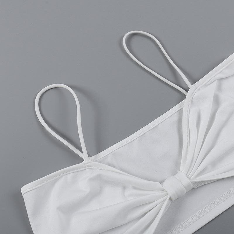 Top corto in 2 pezzi con fiocco e scollo rotondo in rete senza maniche