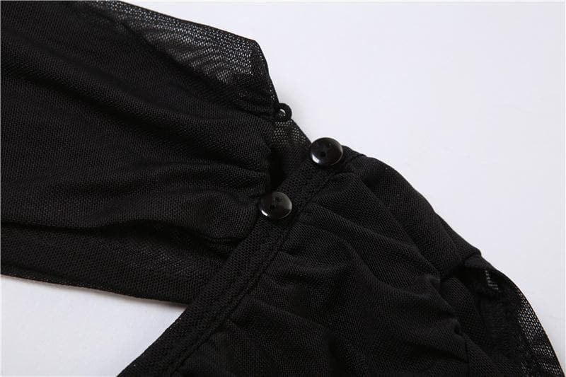 Solid off shoulder sheer mesh see through irregular hollow out crop top