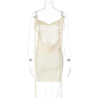 Einfarbiges Minikleid mit Wasserfallausschnitt und selbstbindendem Rücken und Schleife 