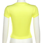 Body print contrast short sleeve crewneck crop top