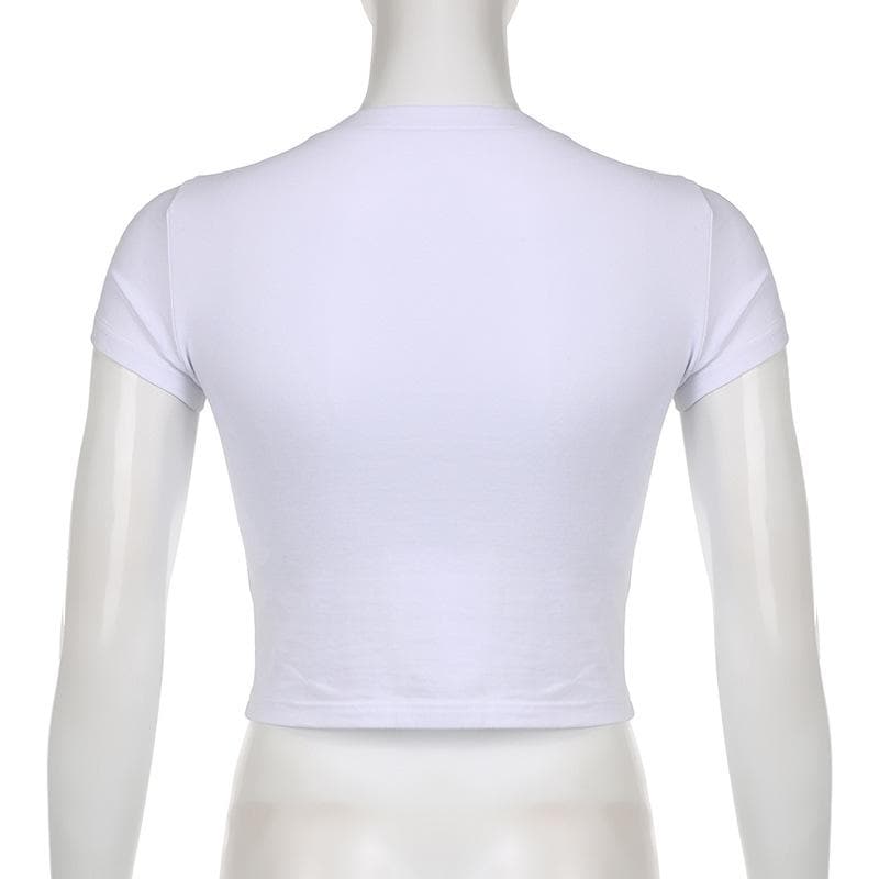 Star pattern contrast short sleeve crewneck crop top