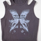 Butterfly pattern hollow out contrast sleeveless top