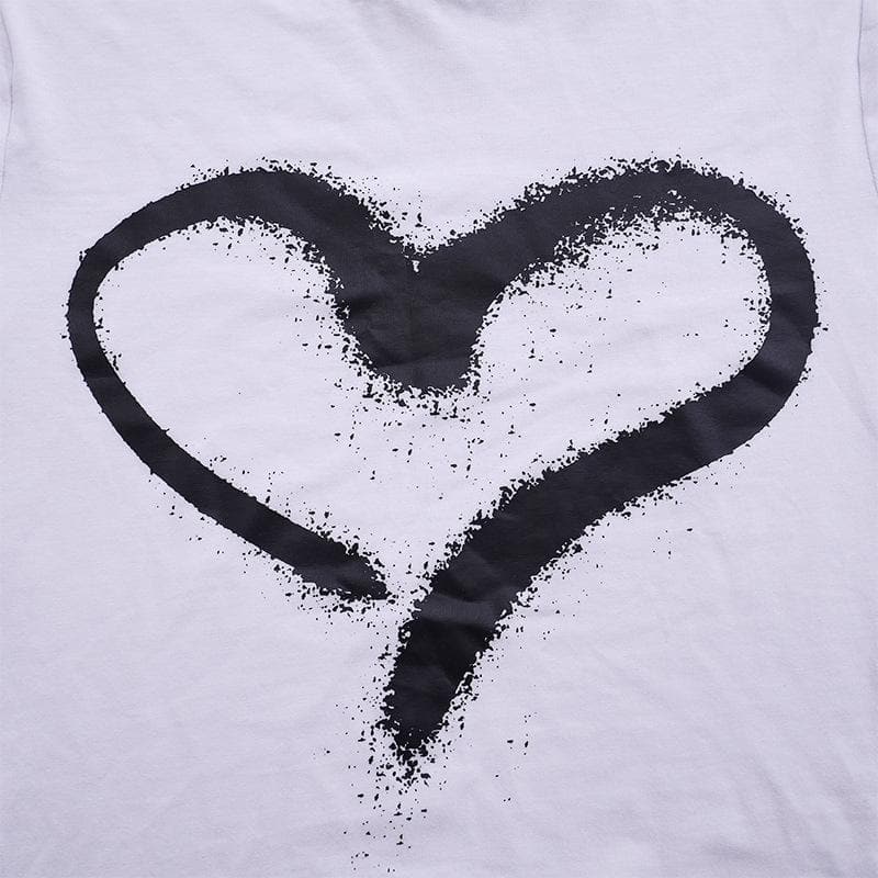 Heart pattern contrast short sleeve crewneck crop top