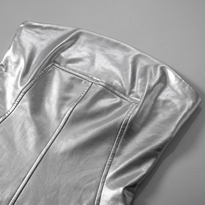 Metallic backless solid sleeveless stitch tube top