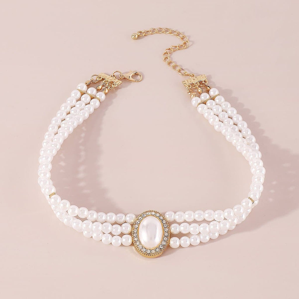 Pearl Beaded Layered Choker Necklace