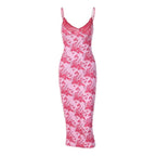 Rückenfreies Camisole-Midikleid mit Blumenmuster, Spitzensaum, V-Ausschnitt und Kontrast 