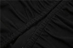 Button solid flower applique halter ruched backless tube crop top
