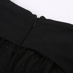 Lace up zip-up patchwork ruched mesh low rise solid mini skirt