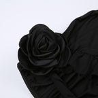 Solid flower applique ruffle ribbon ruched tube crop top