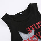 Star pattern contrast lace up sleeveless crewneck crop top