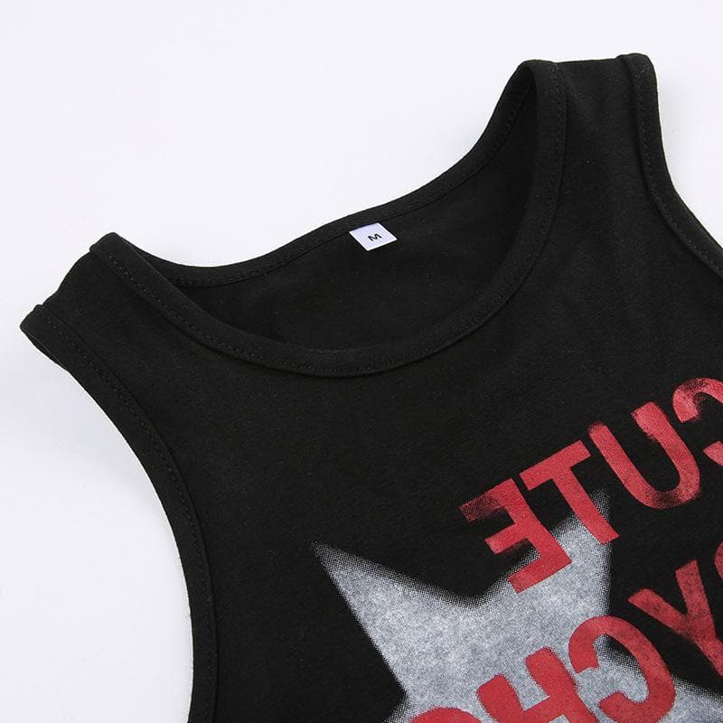 Star pattern contrast lace up sleeveless crewneck crop top