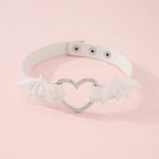 Wing Heart Ring Button Pu Choker Necklace