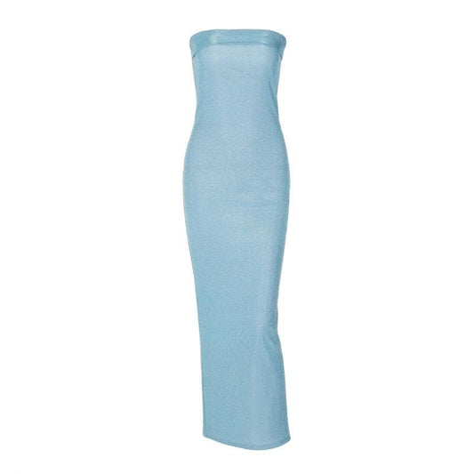 Strukturiertes, einfarbiges, rückenfreies, ärmelloses Maxi-Tube-Kleid 