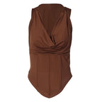 Felpa con cappuccio, corsetto senza maniche, schiena scoperta, collo a cappuccio, top solido 