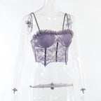 Backless lace bustier ruffle solid cami crop top
