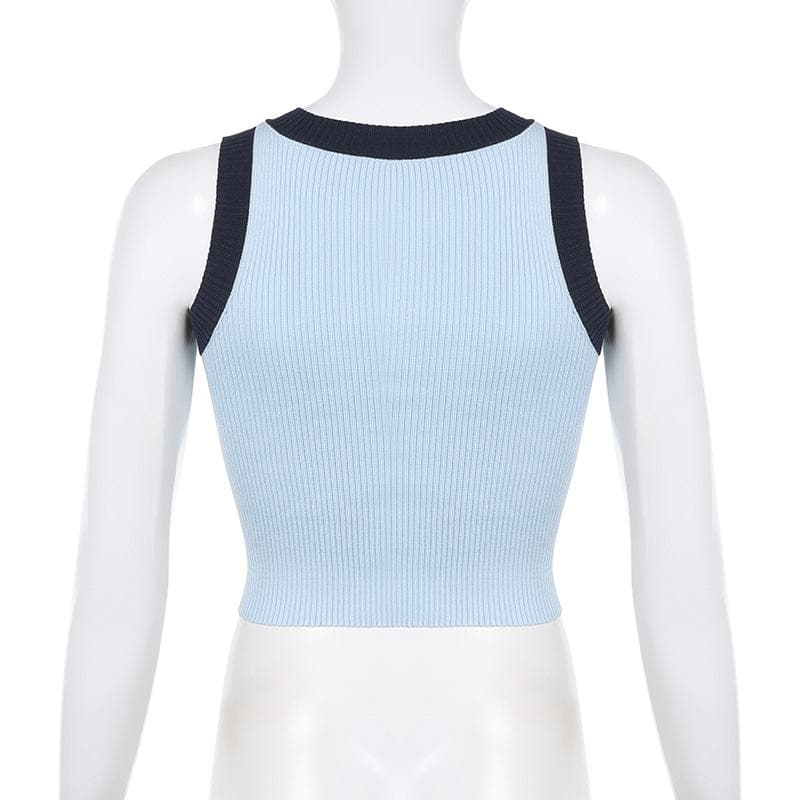 Ribbed star pattern contrast sleeveless crewneck crop top